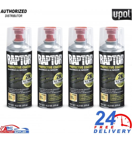 4x U-POL Raptor 2K Beige Epoxy Primer Aerosol - Corrosion Resistant 400ml